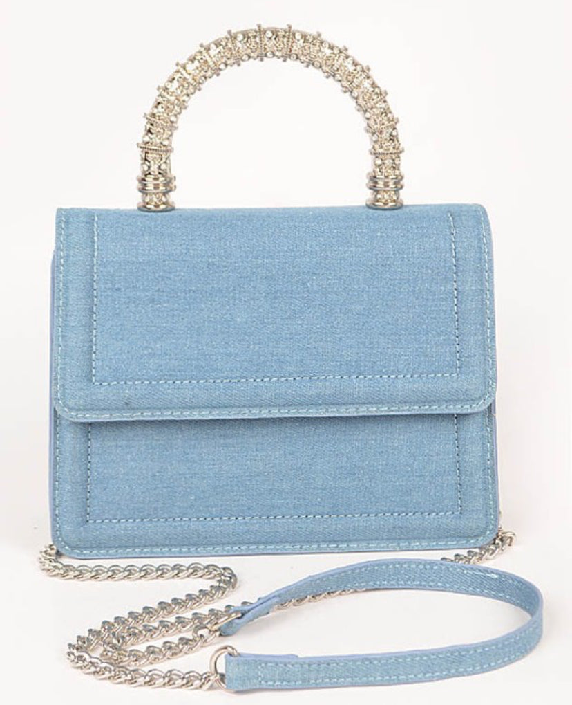 Metallic Stone Handle Crossbody Bag