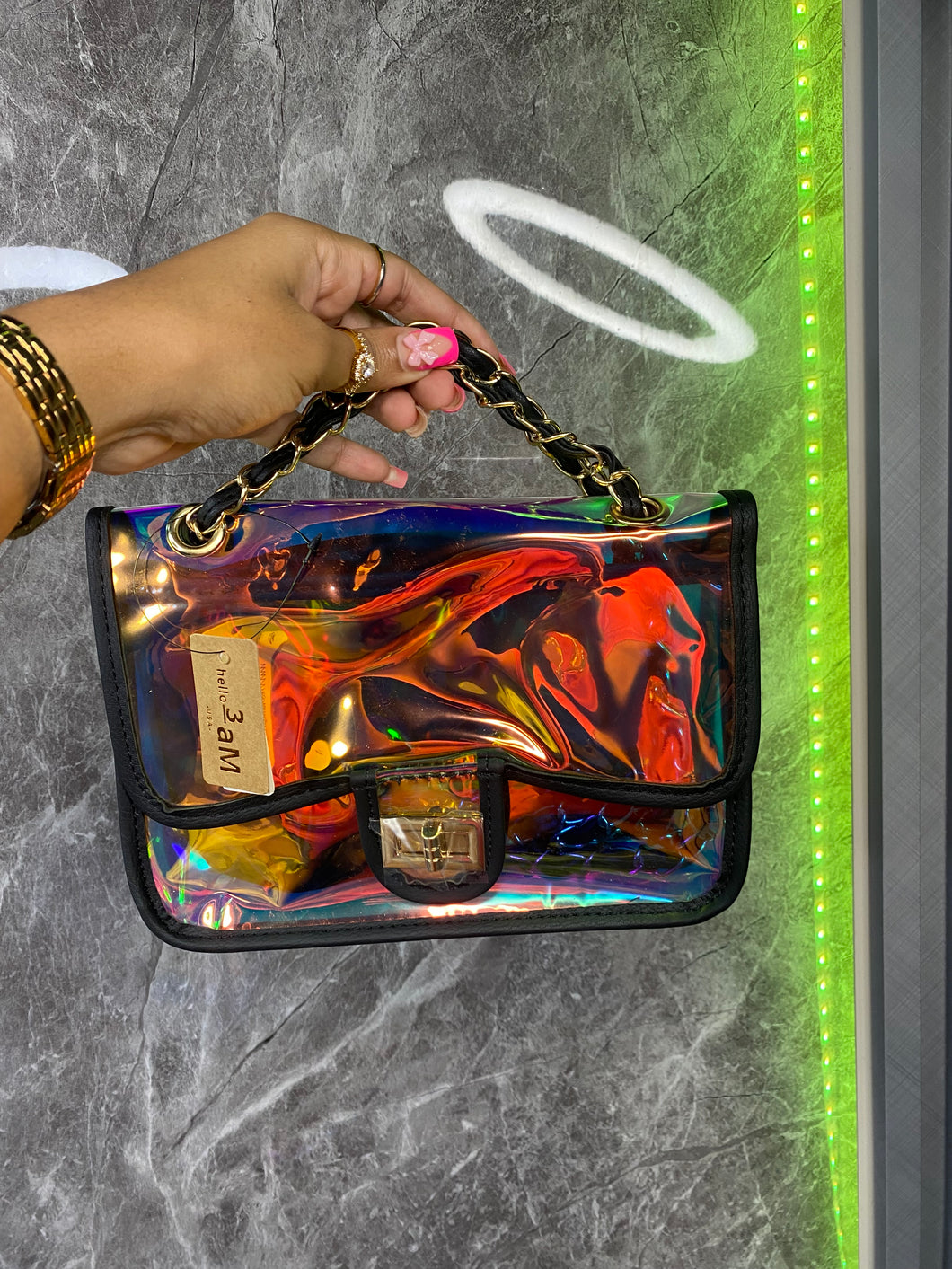 Shiny clear clutch